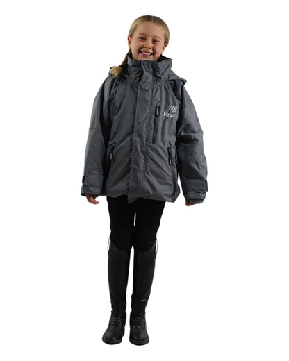 Charcoal Grey coloured Equidry Childrens Shortie Jacket on white background 