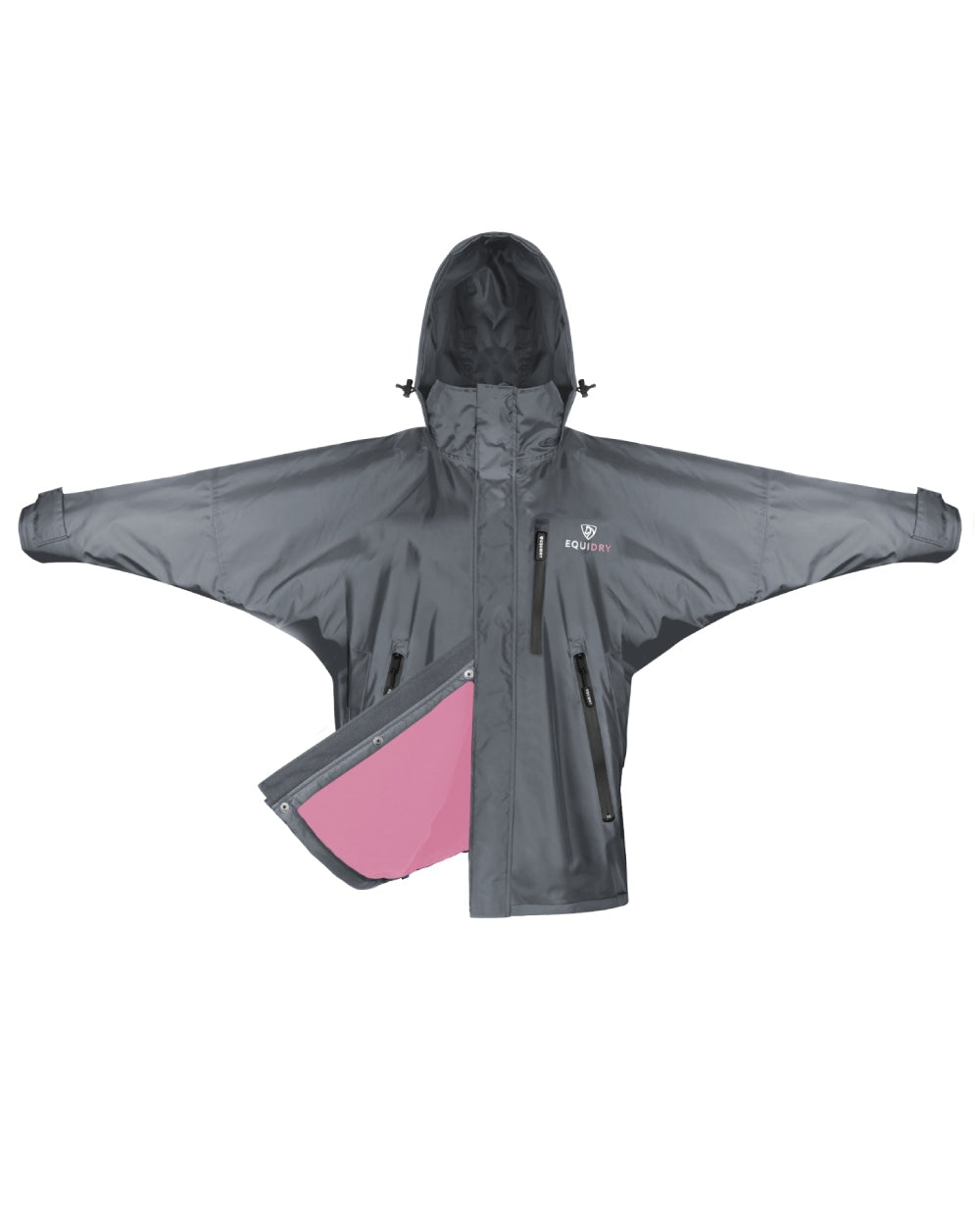 Charcoal Penelope Pink coloured Equidry Childrens Shortie Jacket on white background 