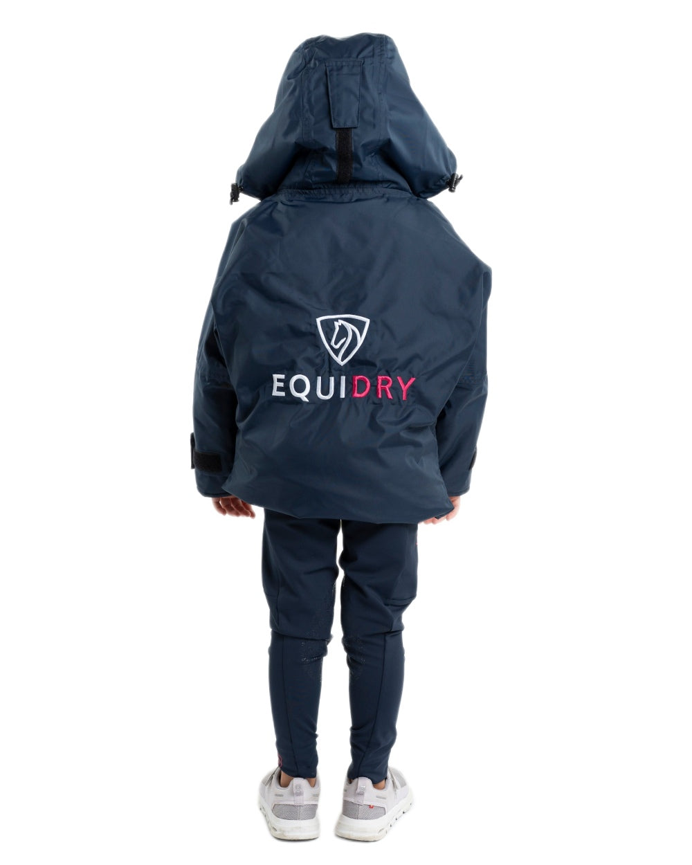 Navy Raspberry coloured Equidry Childrens Shortie Jacket on white background 
