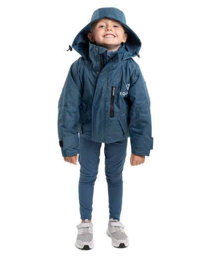 Steel Blue coloured Equidry Childrens Shortie Jacket on white background 