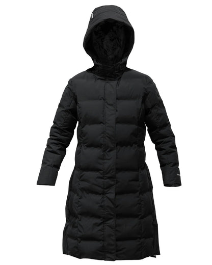 Black coloured Equidry Childrens Thora Waterproof Riding Puffer Jacket With Hood on white background 