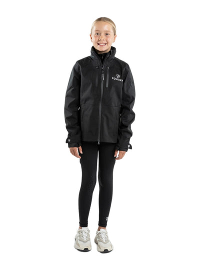 Black coloured Equidry Childrens Varsha Waterproof Jacket on white background 