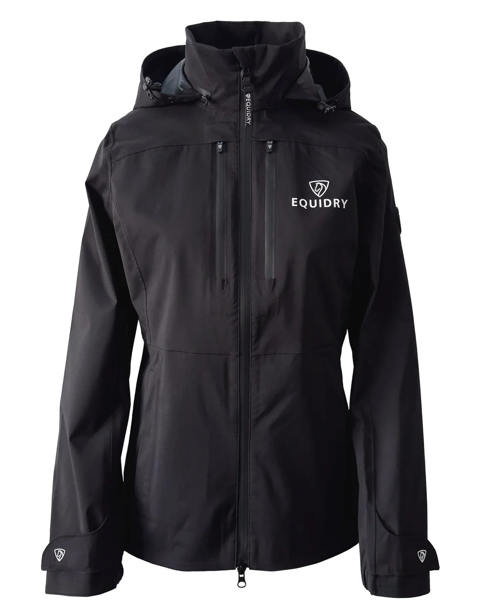 Black coloured Equidry Childrens Varsha Waterproof Jacket on white background 