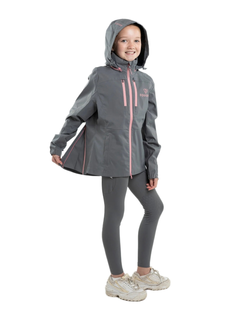 Charcoal Pink Equidry Childrens Varsha Waterproof Jacket on white background 