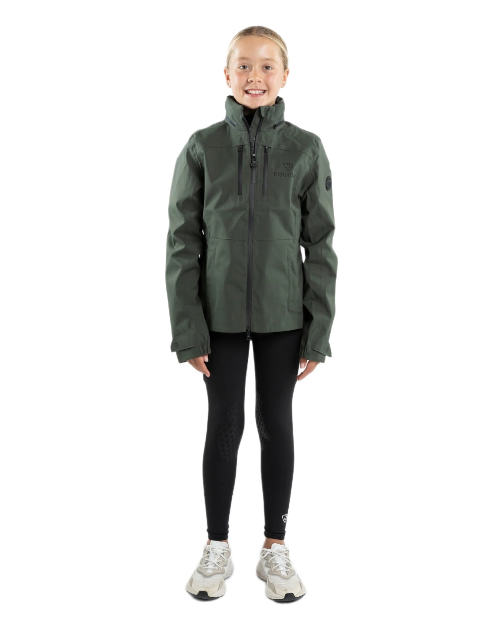 Khaki Equidry Childrens Varsha Waterproof Jacket on white background 