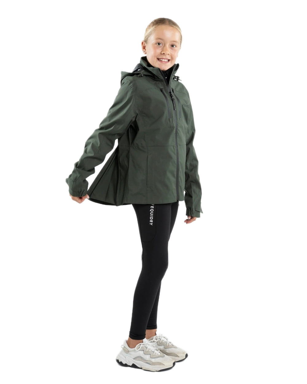 Khaki Equidry Childrens Varsha Waterproof Jacket on white background 
