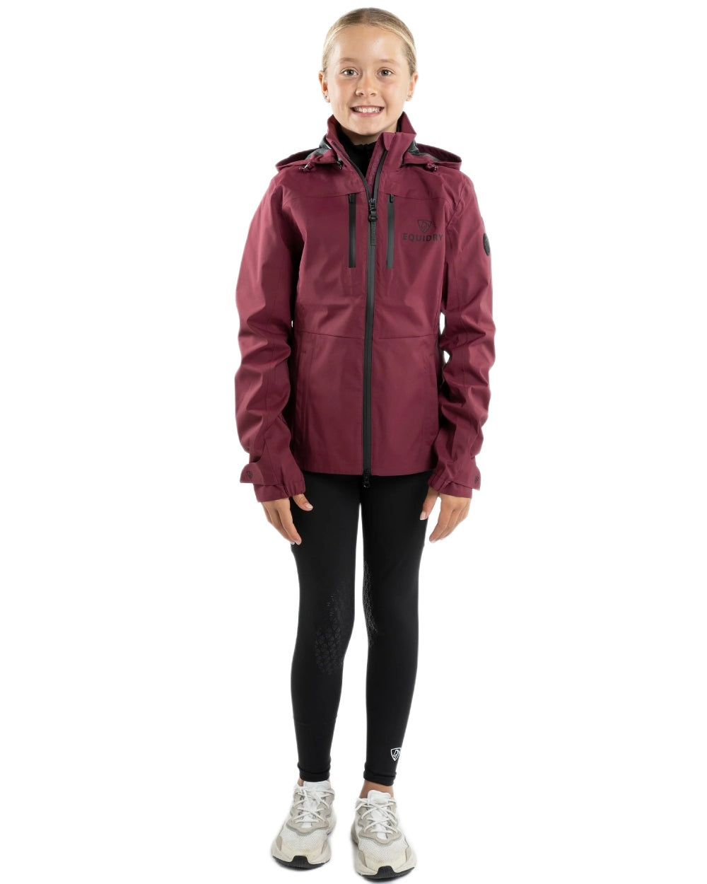 Plum Equidry Childrens Varsha Waterproof Jacket on white background 