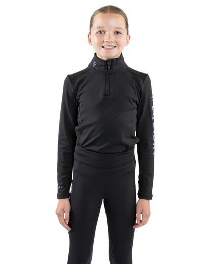 Black Lilac Coloured Equidry Childrens Water Repellent Base Layer on white background 