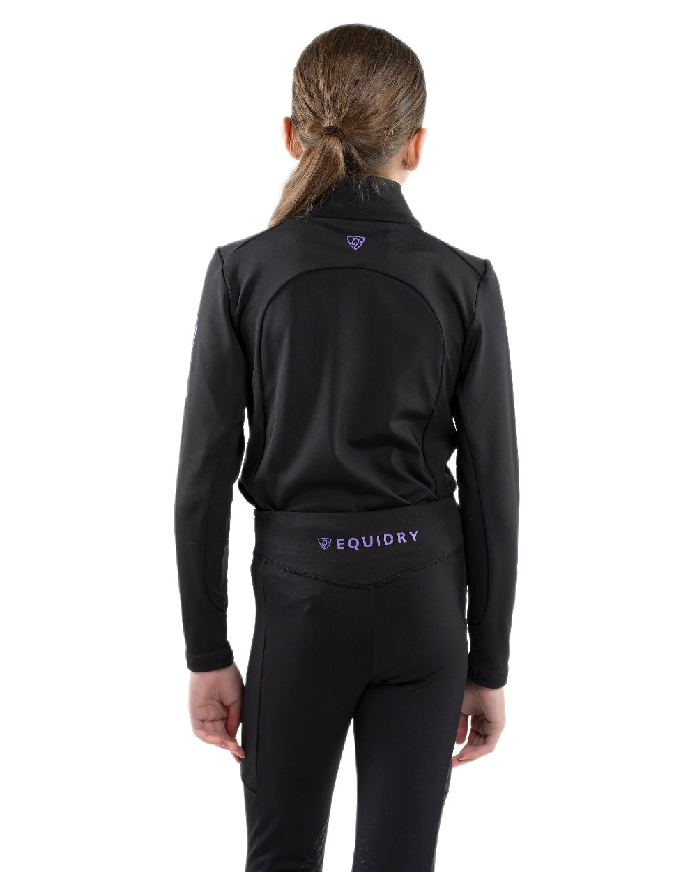 Black Lilac Coloured Equidry Childrens Water Repellent Base Layer on white background 
