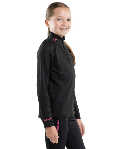 Black Peacock Pink Coloured Equidry Childrens Water Repellent Base Layer on white background 