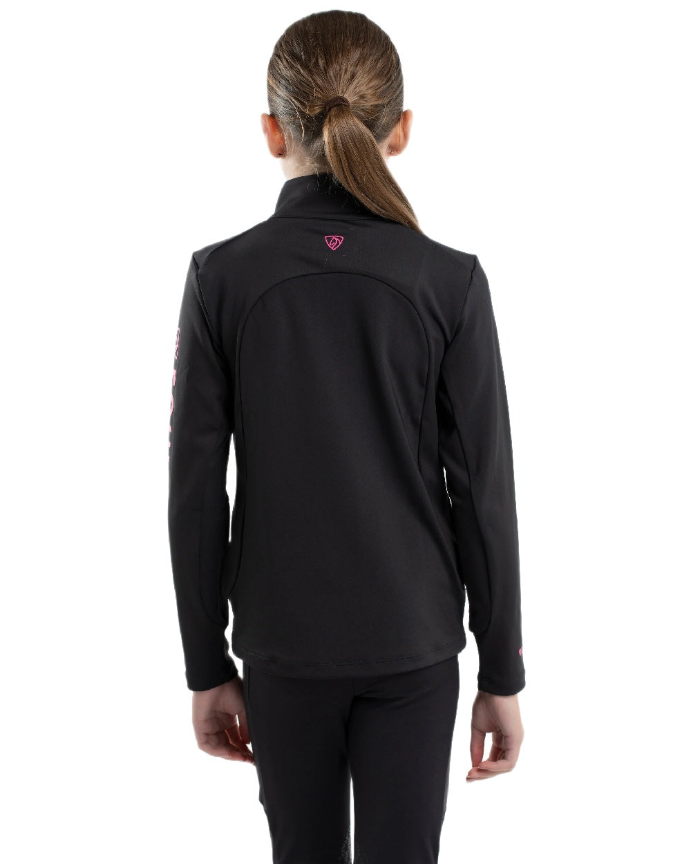 Black Peacock Pink Coloured Equidry Childrens Water Repellent Base Layer on white background 