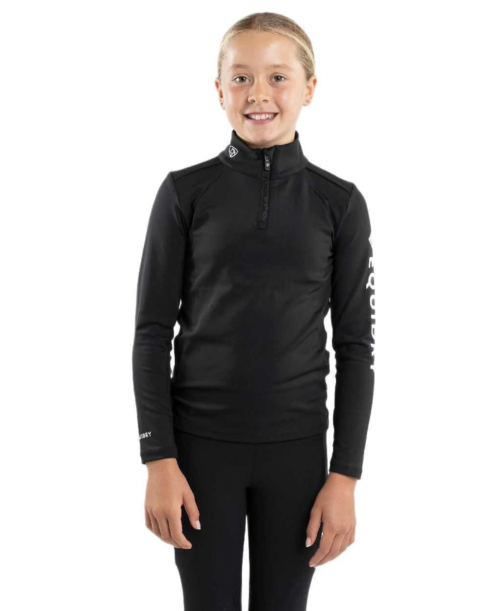 Black White Coloured Equidry Childrens Water Repellent Base Layer on white background 
