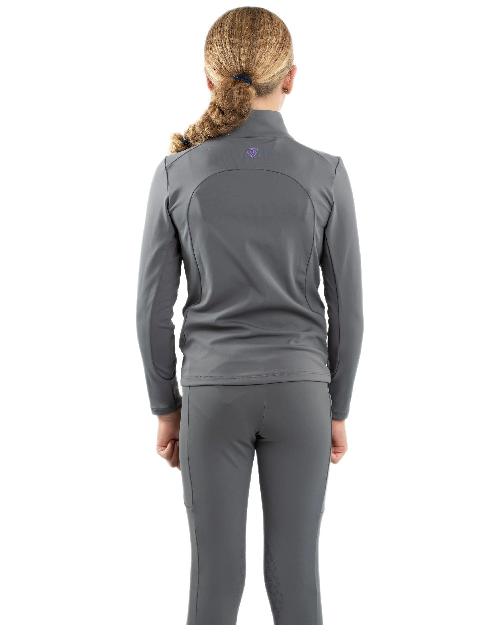 Grey Lilac Coloured Equidry Childrens Water Repellent Base Layer on white background 