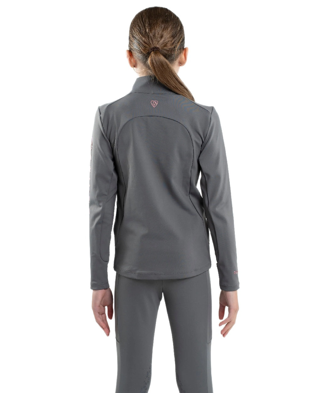 Grey Pale Pink Coloured Equidry Childrens Water Repellent Base Layer on white background 