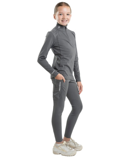 Grey White Coloured Equidry Childrens Water Repellent Base Layer on white background 