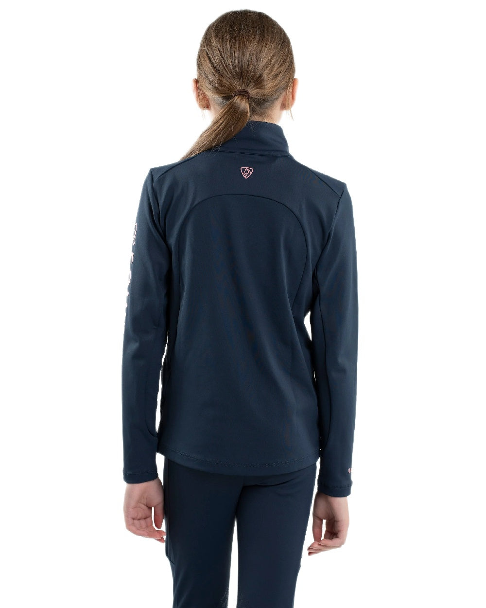 Navy Pale Pink Coloured Equidry Childrens Water Repellent Base Layer on white background 