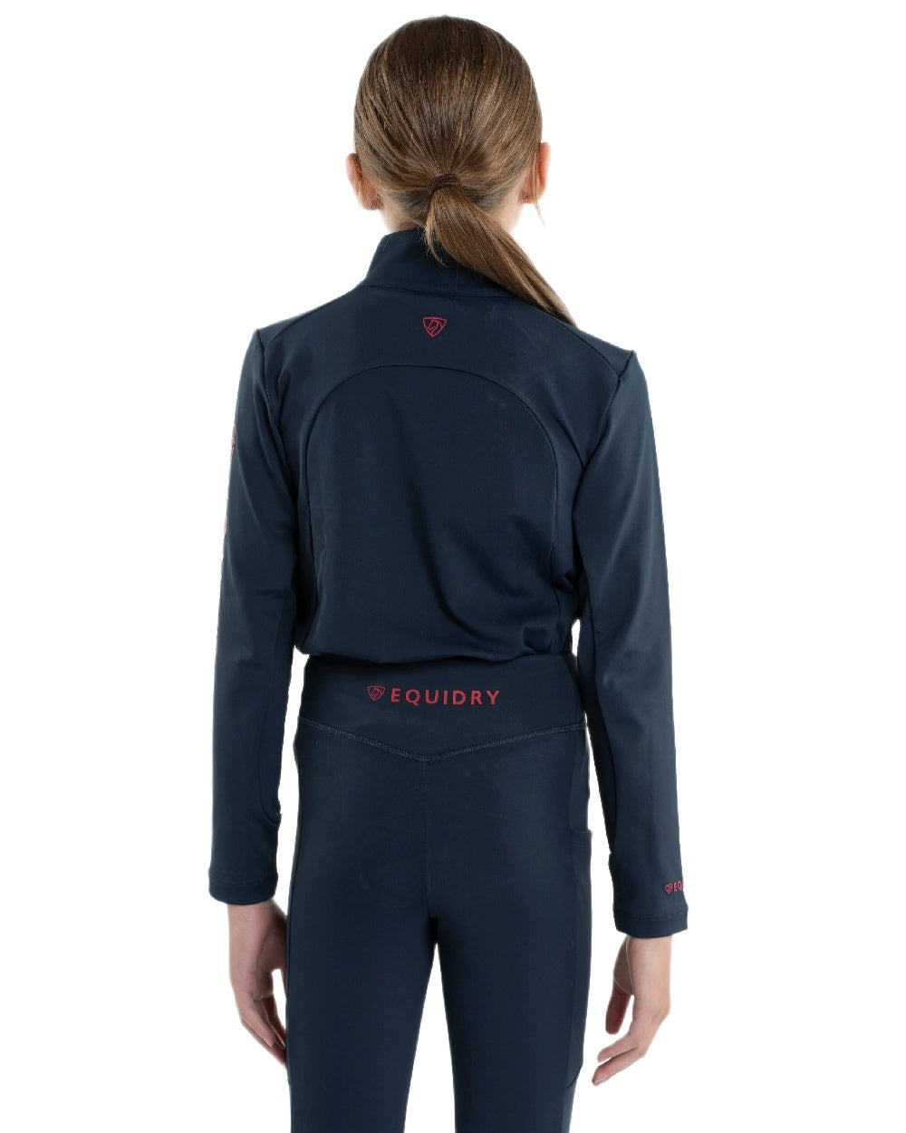 Navy Raspberry Coloured Equidry Childrens Water Repellent Base Layer on white background 