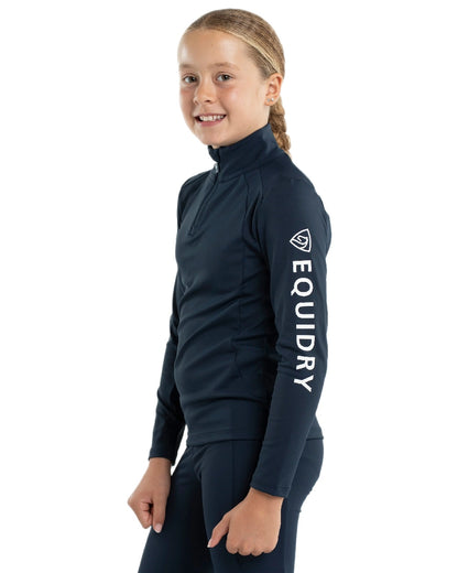 Navy White Coloured Equidry Childrens Water Repellent Base Layer on white background 