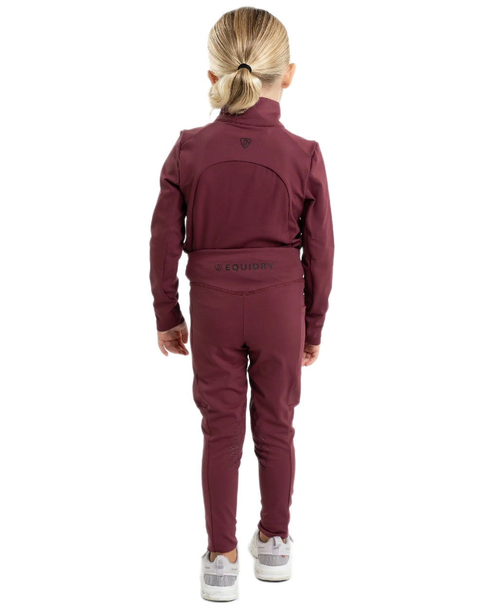 Plum Black Coloured Equidry Childrens Water Repellent Base Layer on white background 