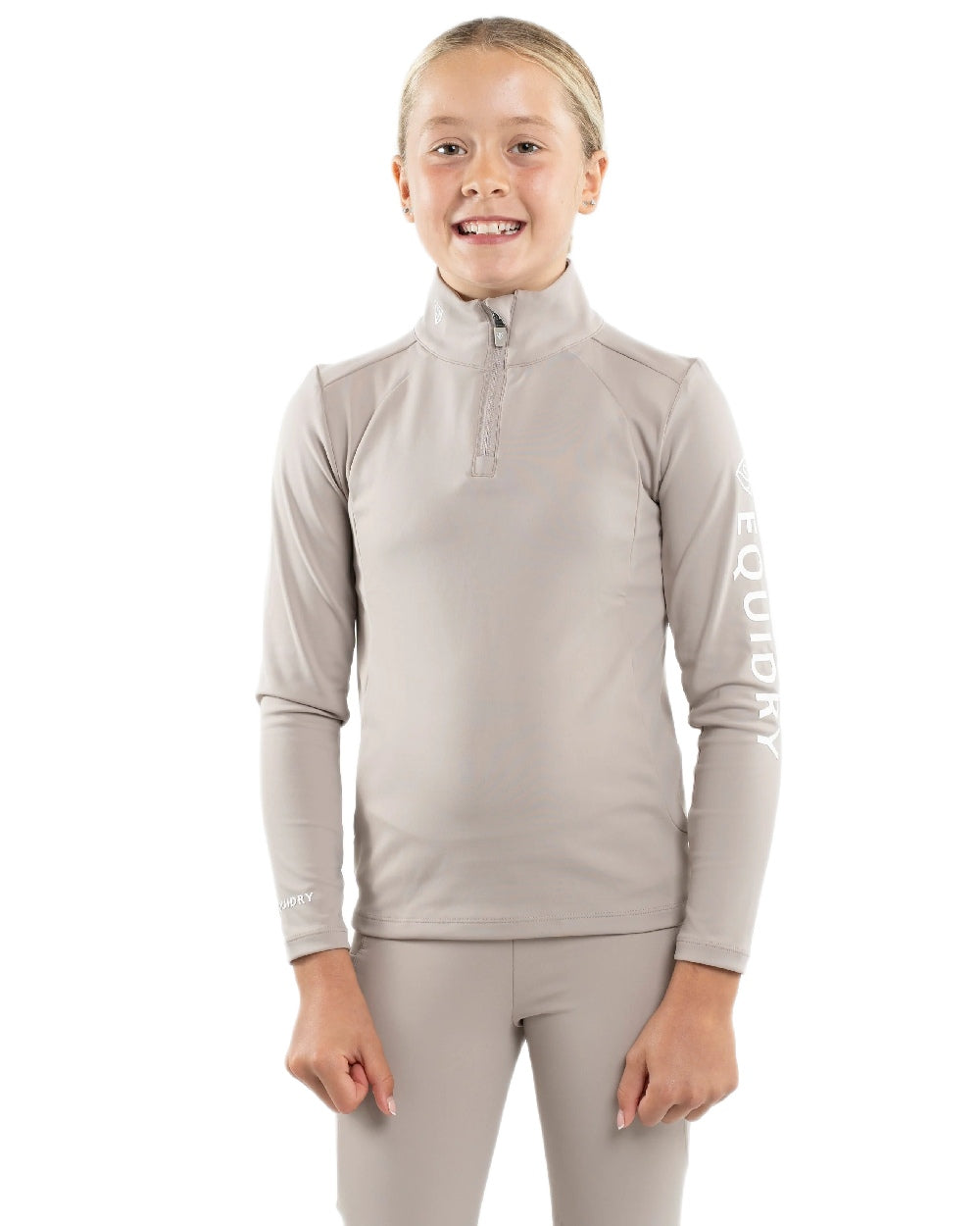 Sand White Coloured Equidry Childrens Water Repellent Base Layer on white background 