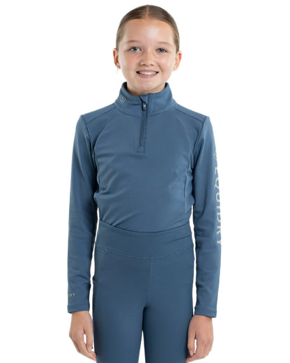 Steel Blue Grey Coloured Equidry Childrens Water Repellent Base Layer on white background 