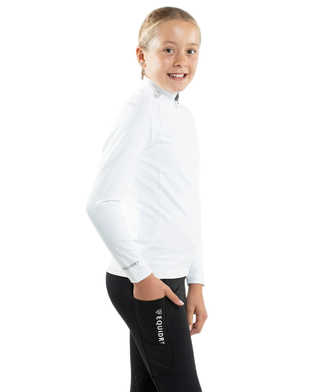 White Reflective Grey Coloured Equidry Childrens Water Repellent Base Layer on white background 