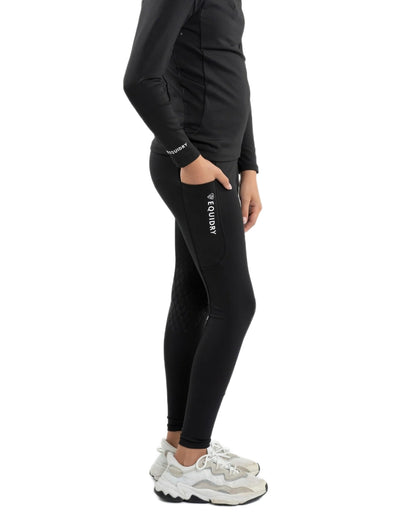 Black White Coloured Equidry Childrens Water Repellent Full Seat Leggings on white background 