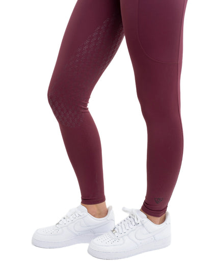 Plum Black Coloured Equidry Childrens Water Repellent Full Seat Leggings on white background 