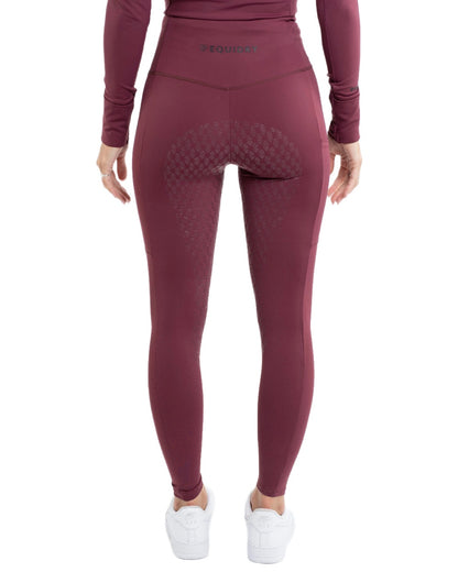Plum Black Coloured Equidry Childrens Water Repellent Full Seat Leggings on white background 