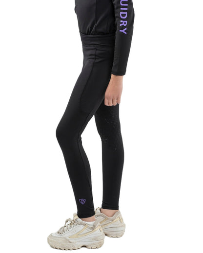 Black Lilac Coloured Equidry Childrens Water Repellent Knee Grip Leggings on white background 