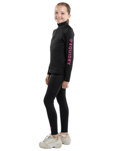Black Peacock Pink Coloured Equidry Childrens Water Repellent Knee Grip Leggings on white background 