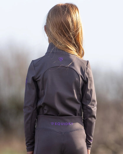 Grey Lilac Coloured Equidry Childrens Water Repellent Knee Grip Leggings on outdoor background 