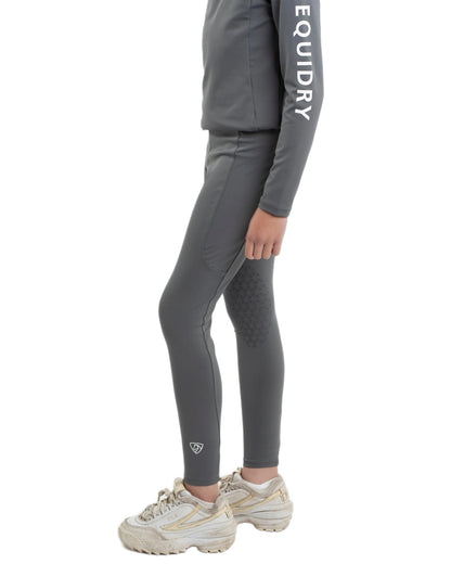 Grey White Coloured Equidry Childrens Water Repellent Knee Grip Leggings on white background 