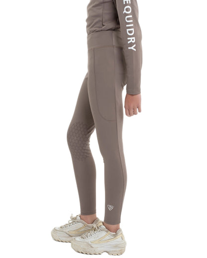 Mocha White Coloured Equidry Childrens Water Repellent Knee Grip Leggings on white background 