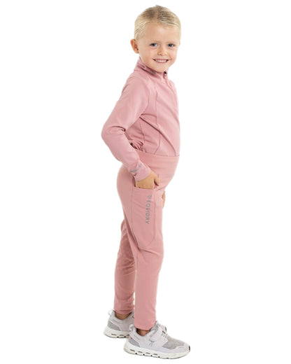 Pale Pink Grey Coloured Equidry Childrens Water Repellent Knee Grip Leggings on white background 