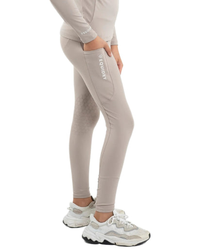 Sand White Coloured Equidry Childrens Water Repellent Knee Grip Leggings on white background 