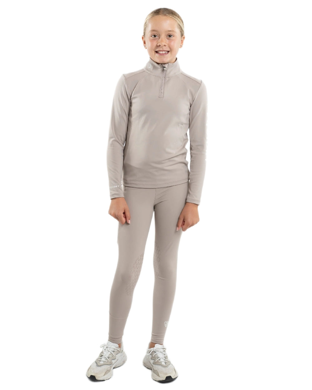 Sand White Coloured Equidry Childrens Water Repellent Knee Grip Leggings on white background 