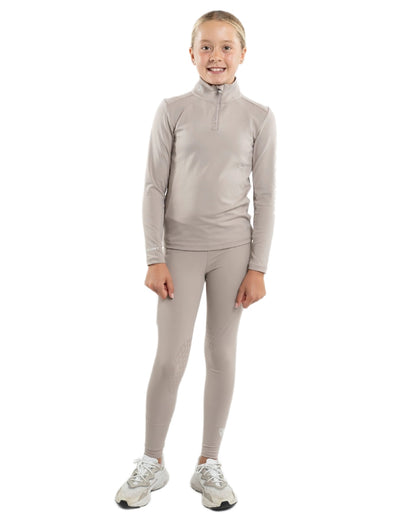 Sand White Coloured Equidry Childrens Water Repellent Knee Grip Leggings on white background 