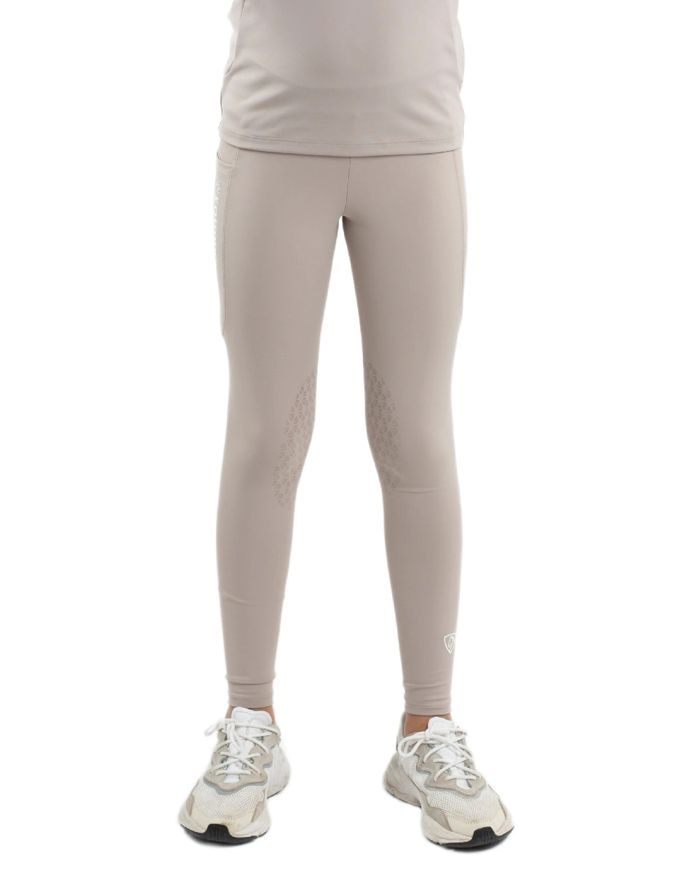 Sand White Coloured Equidry Childrens Water Repellent Knee Grip Leggings on white background 