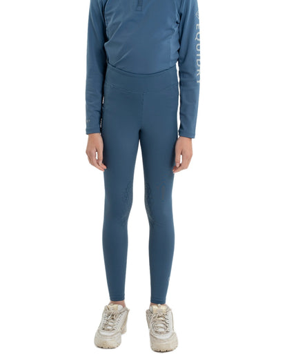 Steel Blue Grey Coloured Equidry Childrens Water Repellent Knee Grip Leggings on white background 