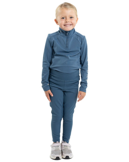 Steel Blue Grey Coloured Equidry Childrens Water Repellent Knee Grip Leggings on white background 