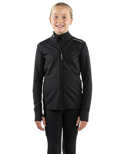 Black White Coloured Equidry Childrens Water Repellent Zip Up Top on white background 