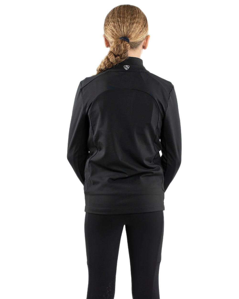 Black White Coloured Equidry Childrens Water Repellent Zip Up Top on white background 