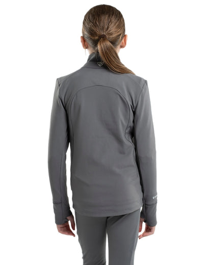Grey White Coloured Equidry Childrens Water Repellent Zip Up Top on white background 