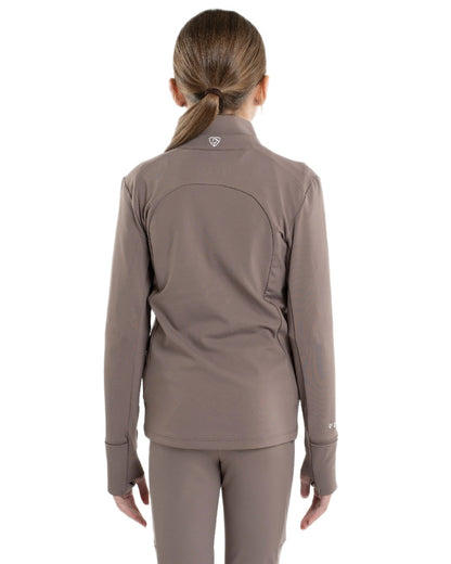 Mocha White Coloured Equidry Childrens Water Repellent Zip Up Top on white background 