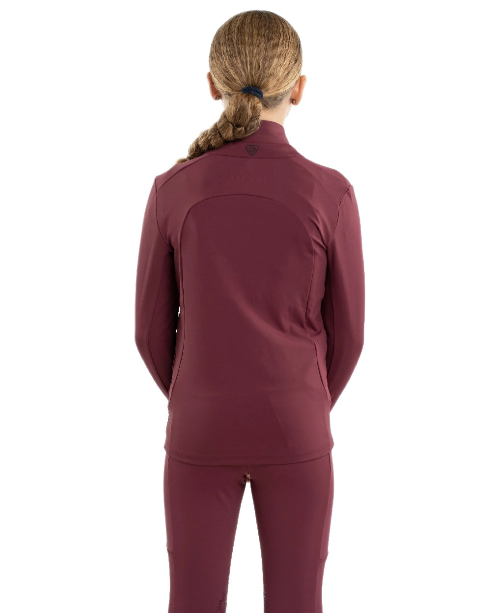Plum Black Coloured Equidry Childrens Water Repellent Zip Up Top on white background 