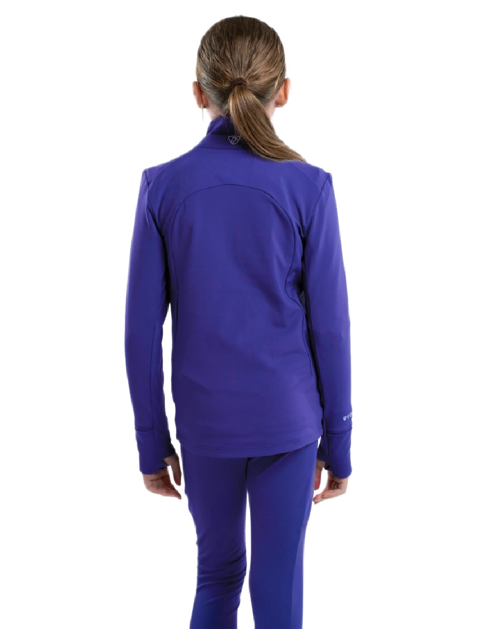 Purple White Coloured Equidry Childrens Water Repellent Zip Up Top on white background 