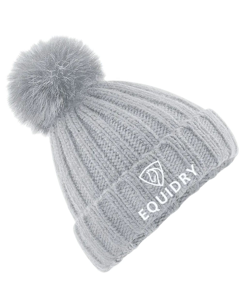 Grey coloured Equidry Chunky Pom Pom Bobble Hat on white background 