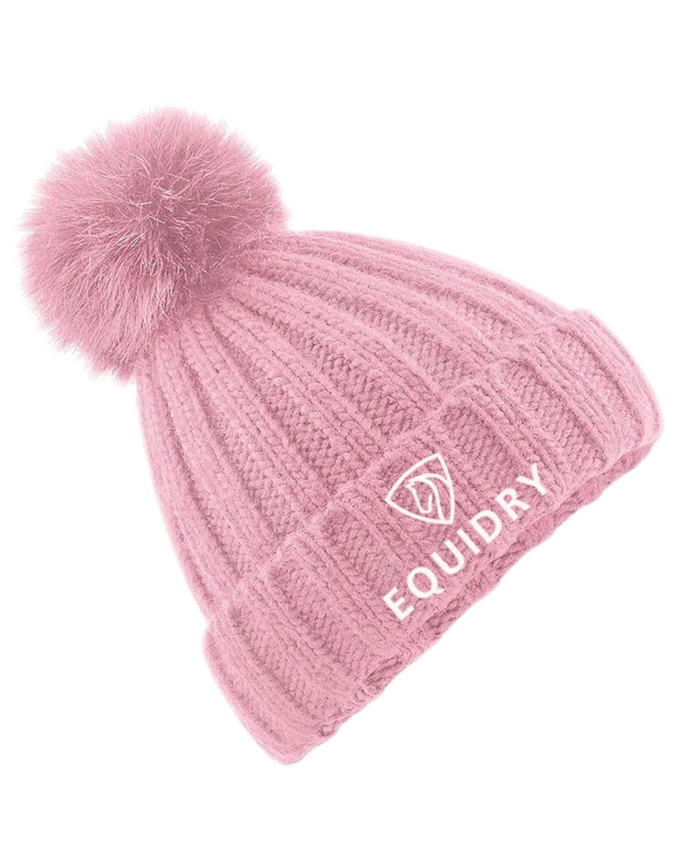 Pink coloured Equidry Chunky Pom Pom Bobble Hat on tree background 