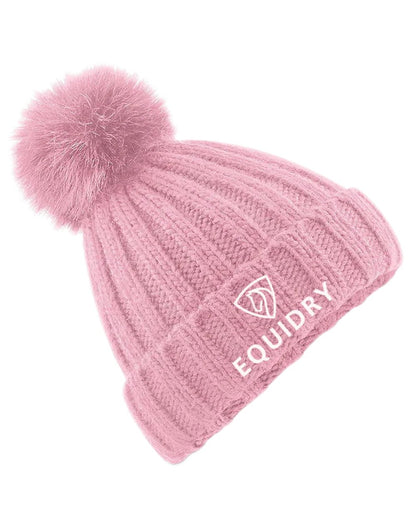 Pink coloured Equidry Chunky Pom Pom Bobble Hat on tree background 